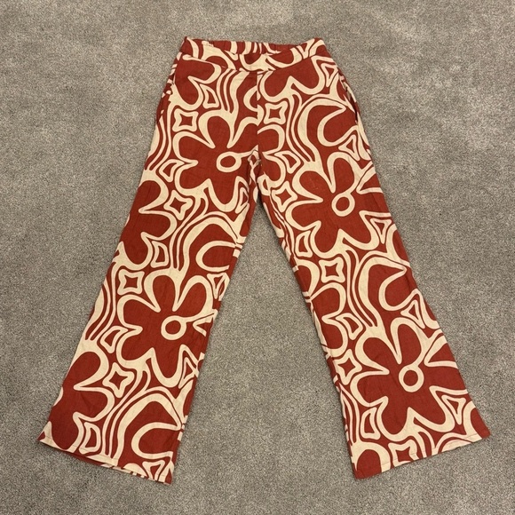 Honorine Wide Leg Abstract Floral Print Linen Pants Cream Orange size XS NWOT - Picture 8 of 8